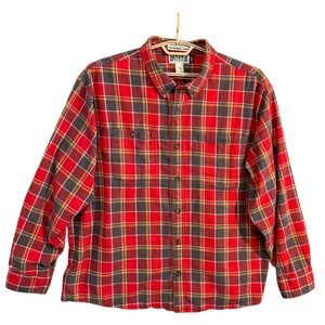 Duluth Trading Co Mens 3XL Free Swingin Flannel Shirt Red Plaid Untucked Length